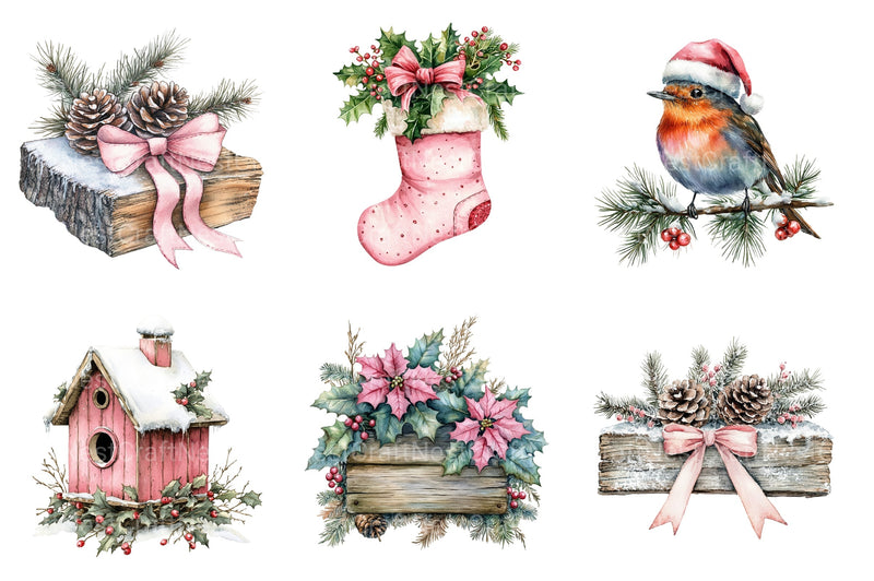 Pink Christmas Magic Winter Woodland Clipart Bundle - CraftNest - Digital Crafting and Art