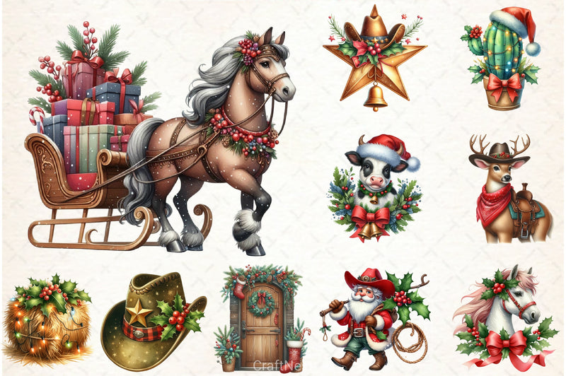 Western Christmas Clipart Bundle - CraftNest - Digital Crafting and Art