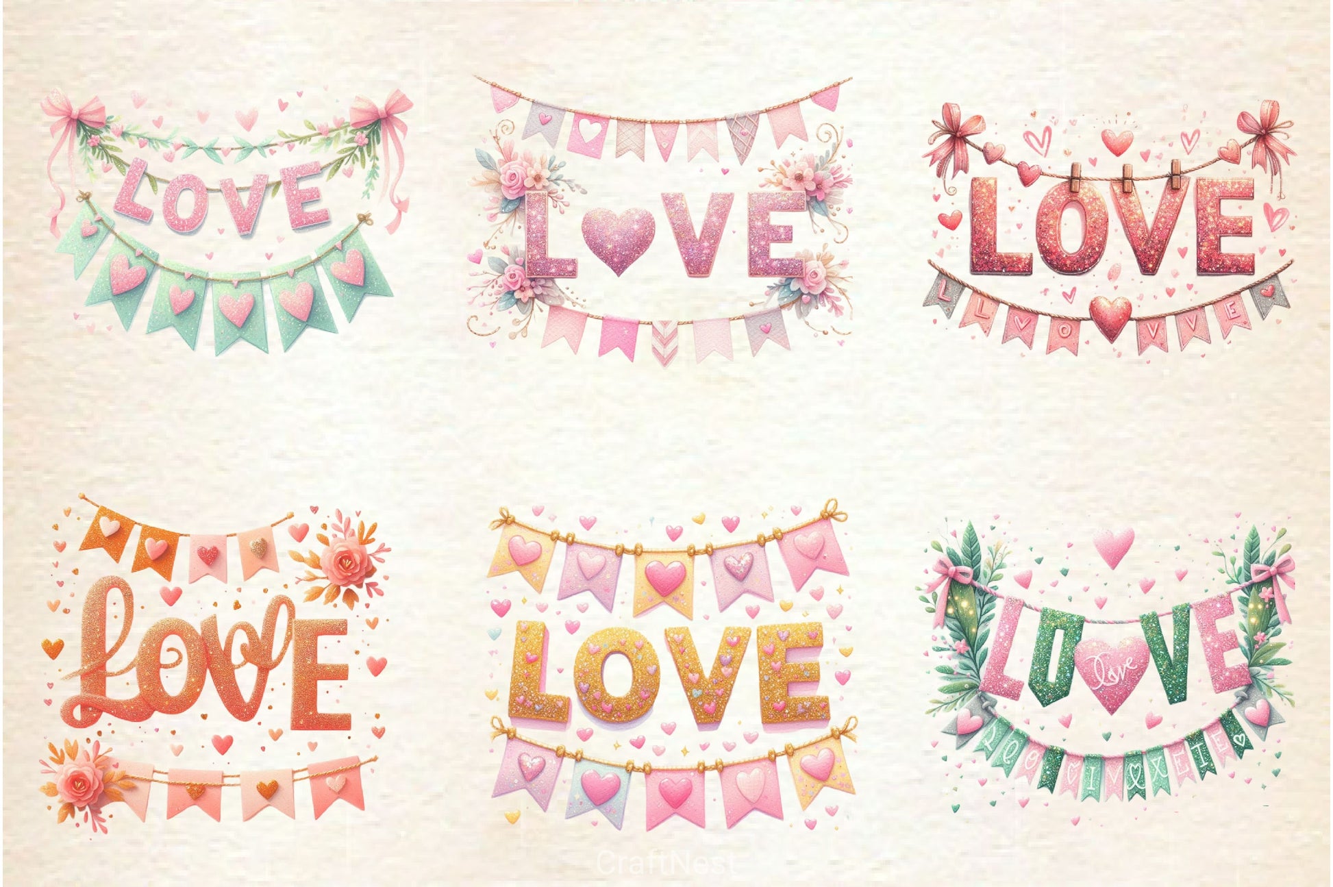 Valentine Glitter Banner Clipart Bundle - CraftNest - Digital Crafting and Art