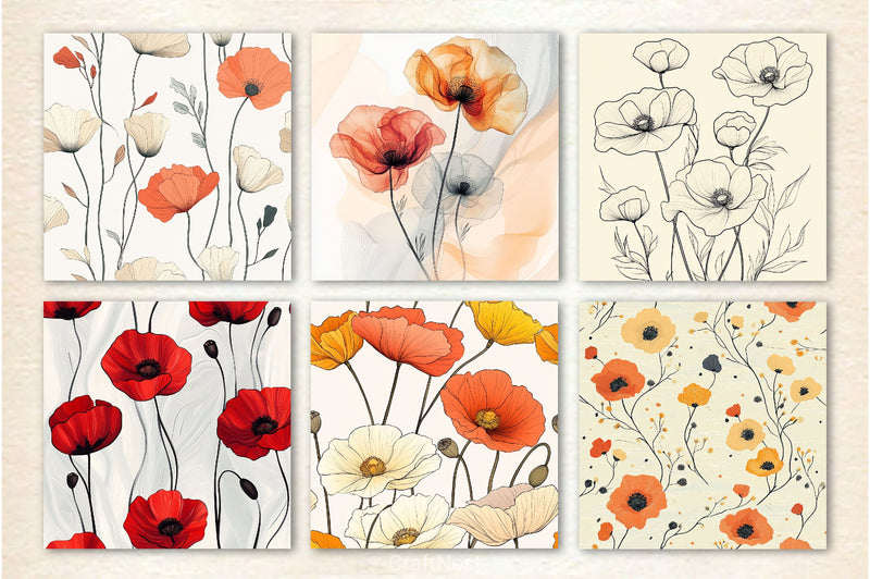 Seamless Boho Line Art Floral Background - CraftNest - Digital Crafting and Art