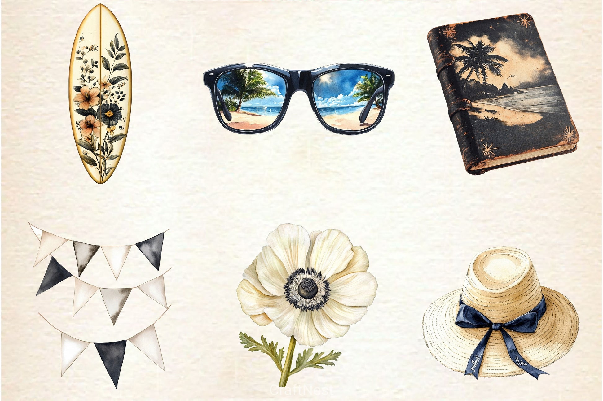 Ivory And Black Hello Summer Clipart Bundle - CraftNest - Digital Crafting and Art