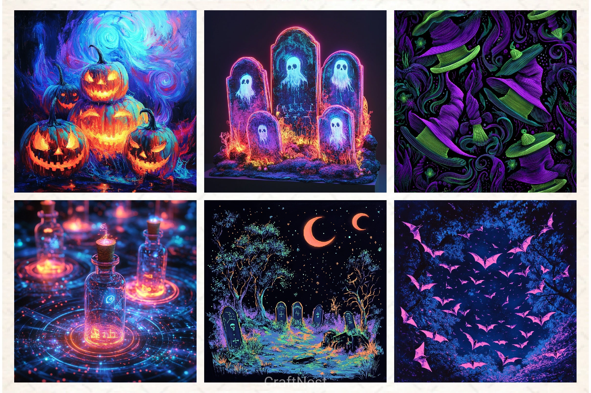 Neon Halloween Digital Paper - CraftNest - Digital Crafting and Art