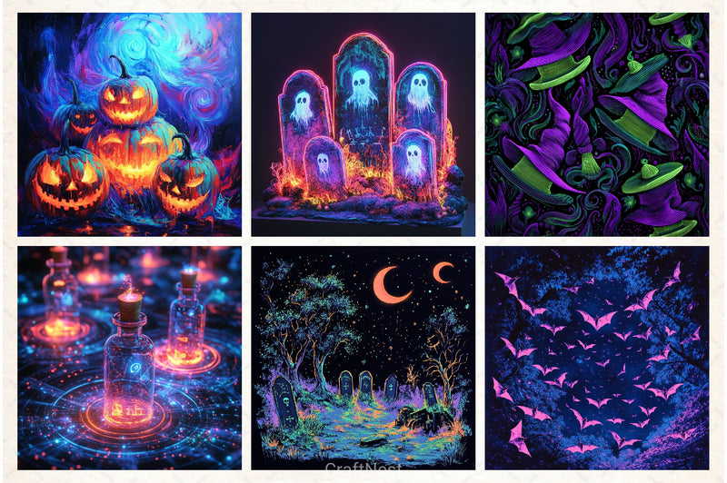 Neon Halloween Digital Paper - CraftNest - Digital Crafting and Art