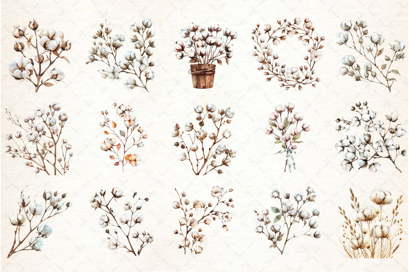 Cotton Branches Clipart Bundle - CraftNest - Digital Crafting and Art