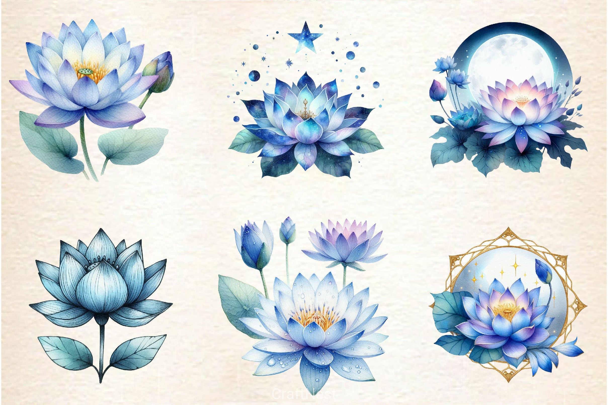 Blue Lotus Clipart Bundle - CraftNest - Digital Crafting and Art