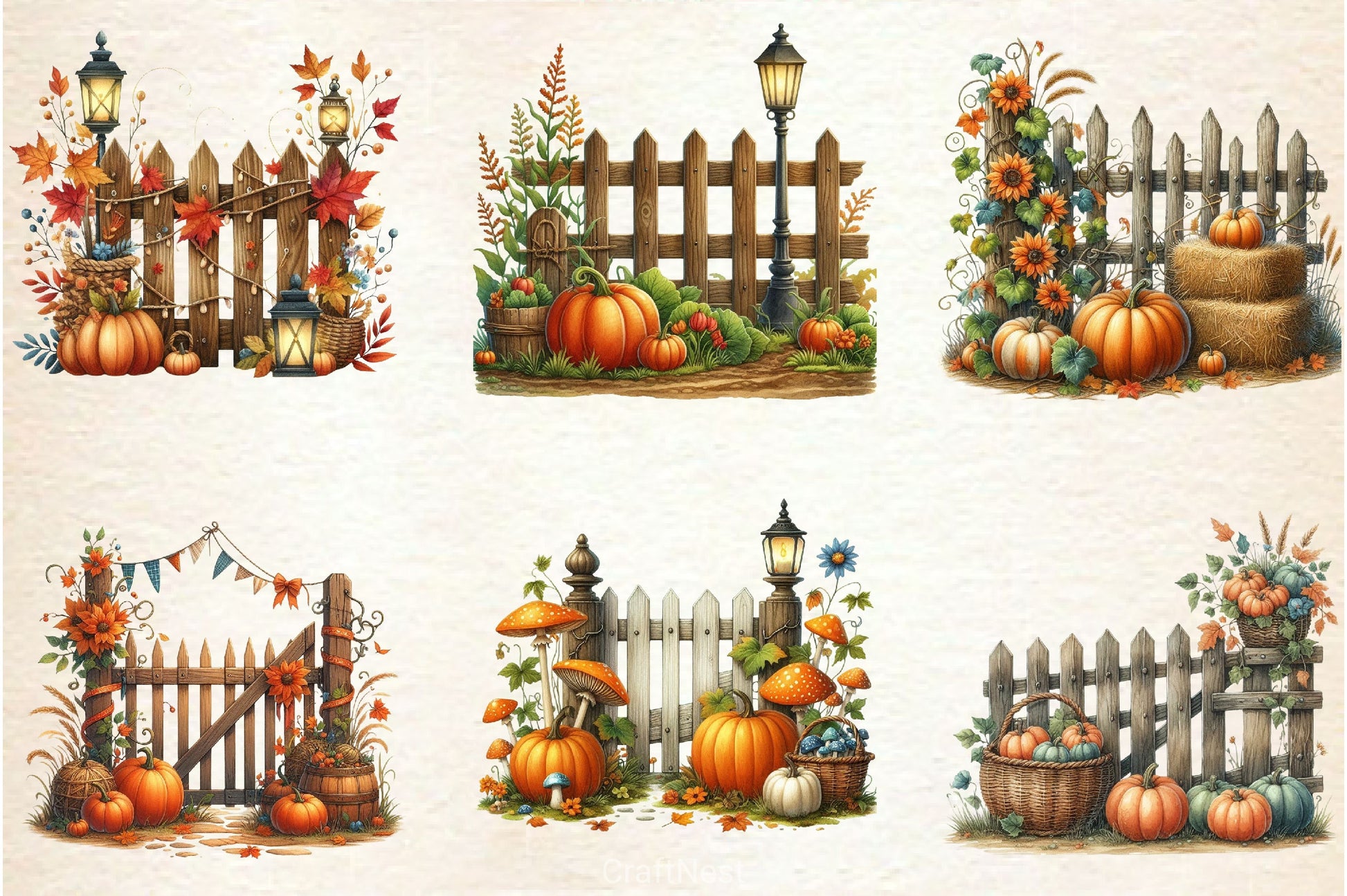 Fall Pumpkin Fence Clipart Bundle 1 - CraftNest - Digital Crafting and Art