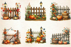 Fall Pumpkin Fence Clipart Bundle 1 - CraftNest - Digital Crafting and Art