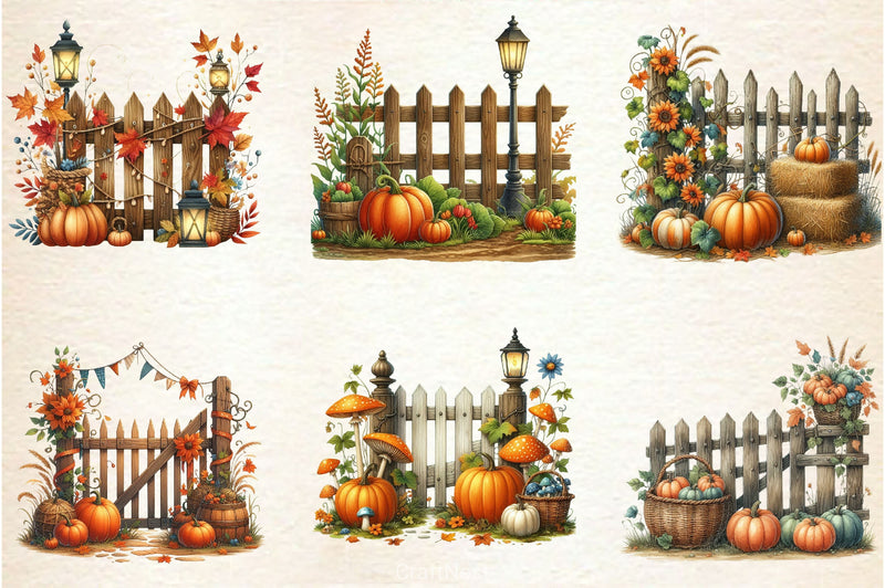 Fall Pumpkin Fence Clipart Bundle 1 - CraftNest - Digital Crafting and Art