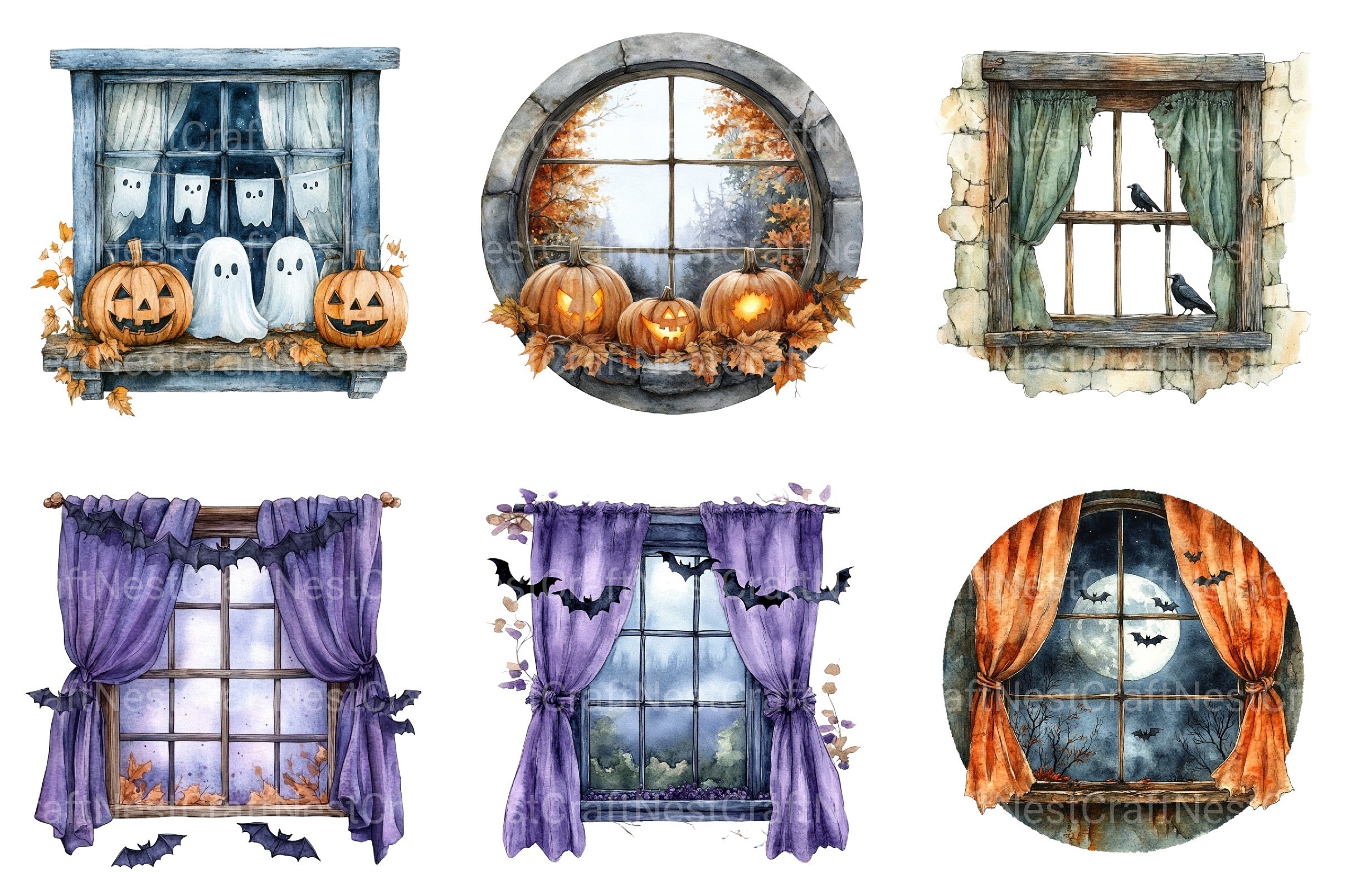 Cute Haunted Window Views Clipart Bundle - CraftNest - Digital Crafting and Art