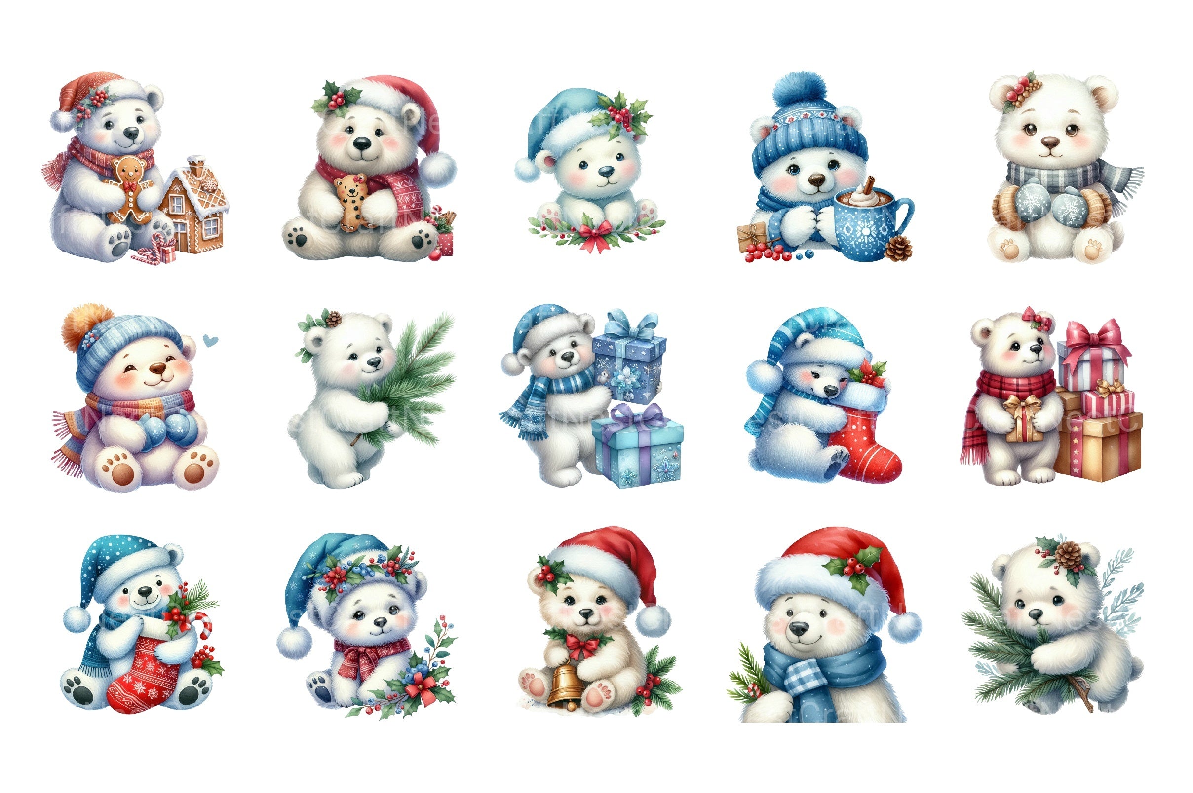 Christmas Polar Bear Clip Art Bundle - CraftNest - Digital Crafting and Art