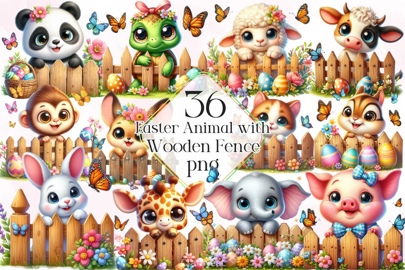 Easter Animal With Wooden Fence Clipart Bundle 5 - CraftNest - Digital Crafting and Art