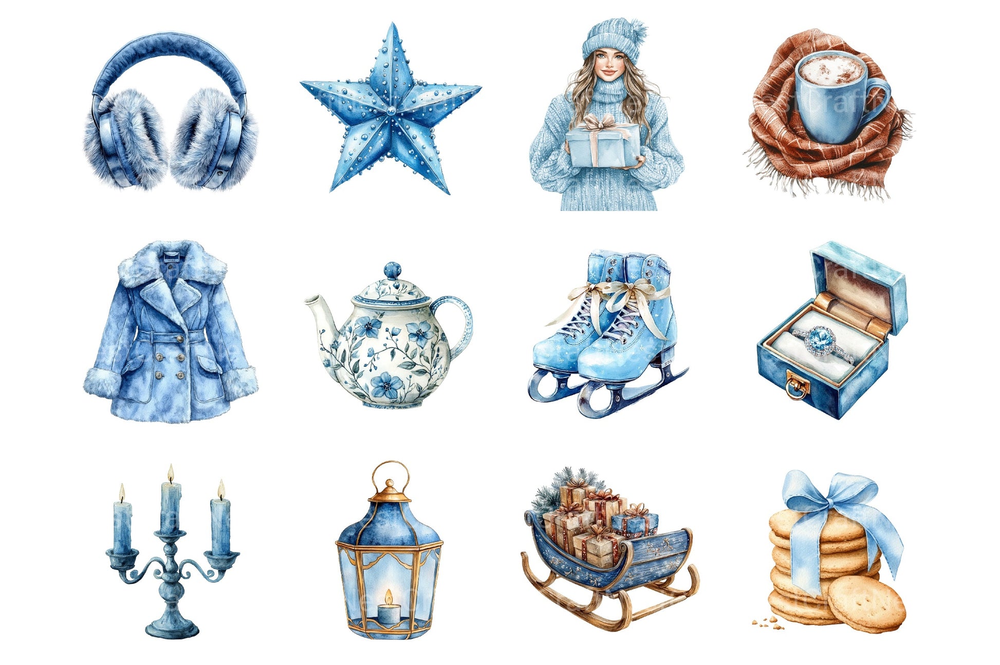 Powder Blue Winter Aesthetic Snowy Clipart Collection for Crafts & Design - CraftNest - Digital Crafting and Art
