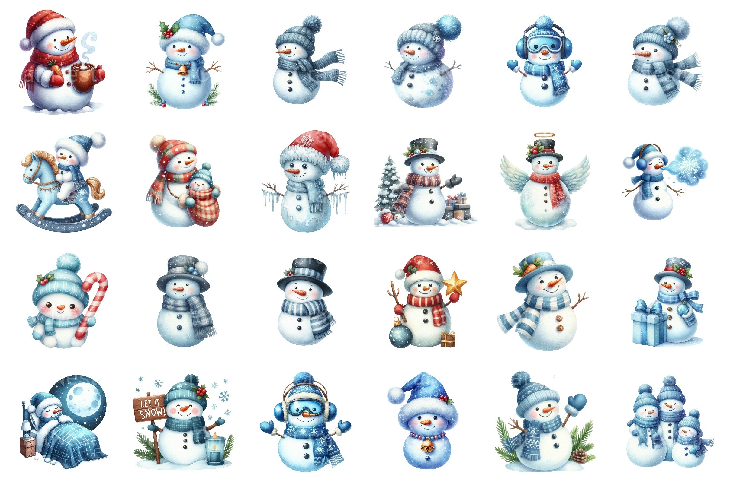 Christmas Snowman Blue Family Winter Clipart Bundle - CraftNest - Digital Crafting and Art