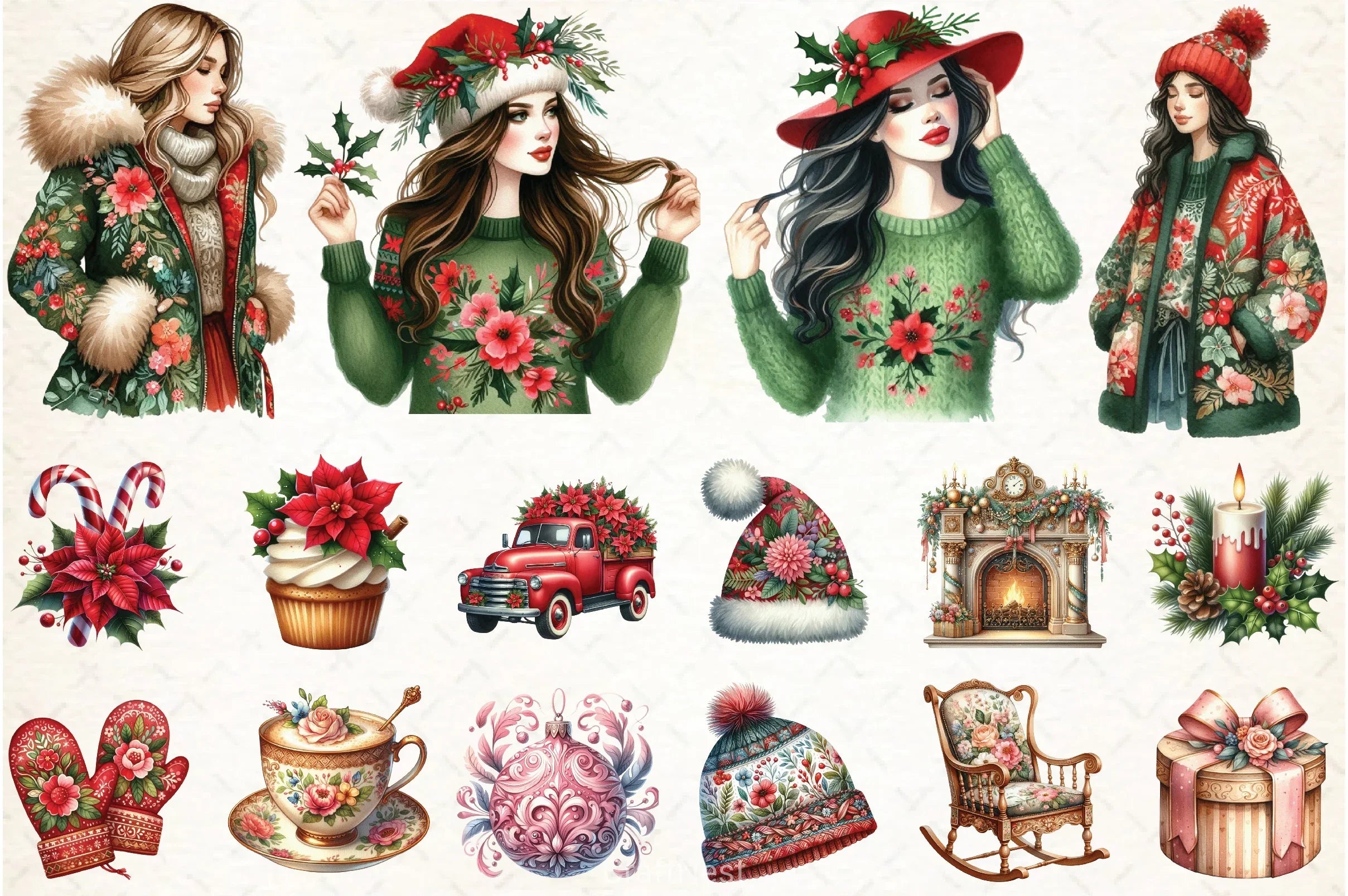 Floral Festive Christmas Clipart Bundle - CraftNest - Digital Crafting and Art