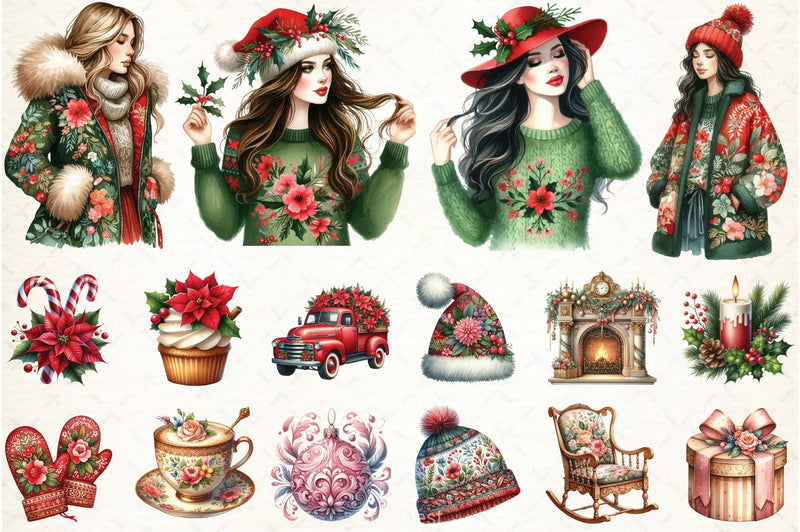 Floral Festive Christmas Clipart Bundle - CraftNest - Digital Crafting and Art