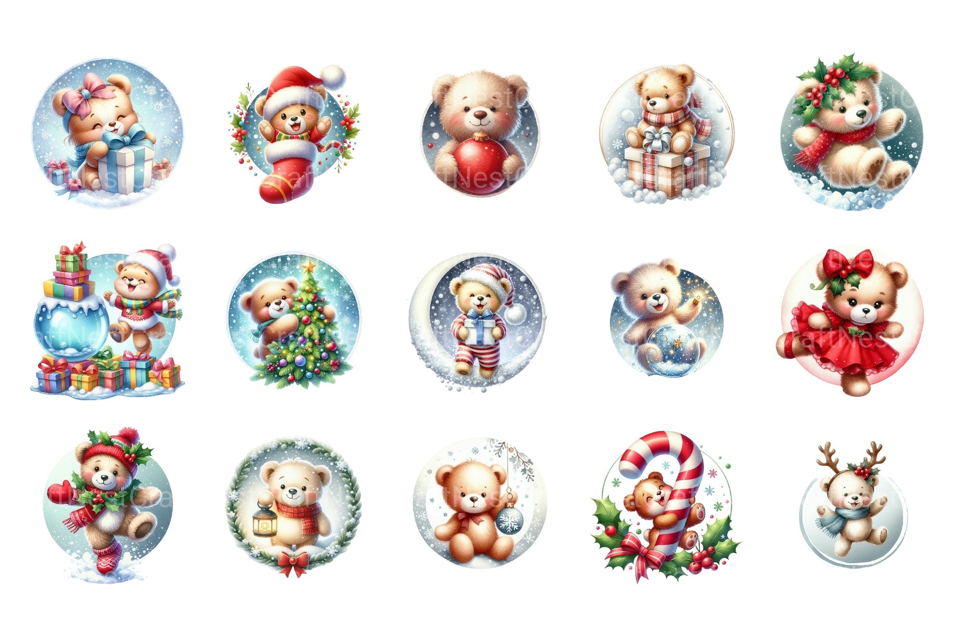 Cute Christmas Teddy Bear Holiday Clipart Bundle - CraftNest - Digital Crafting and Art