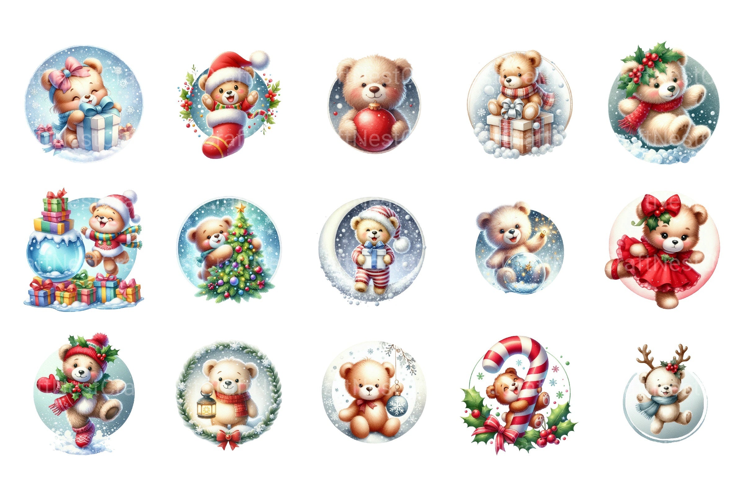 Cute Christmas Teddy Bear Holiday Clipart Bundle - CraftNest - Digital Crafting and Art