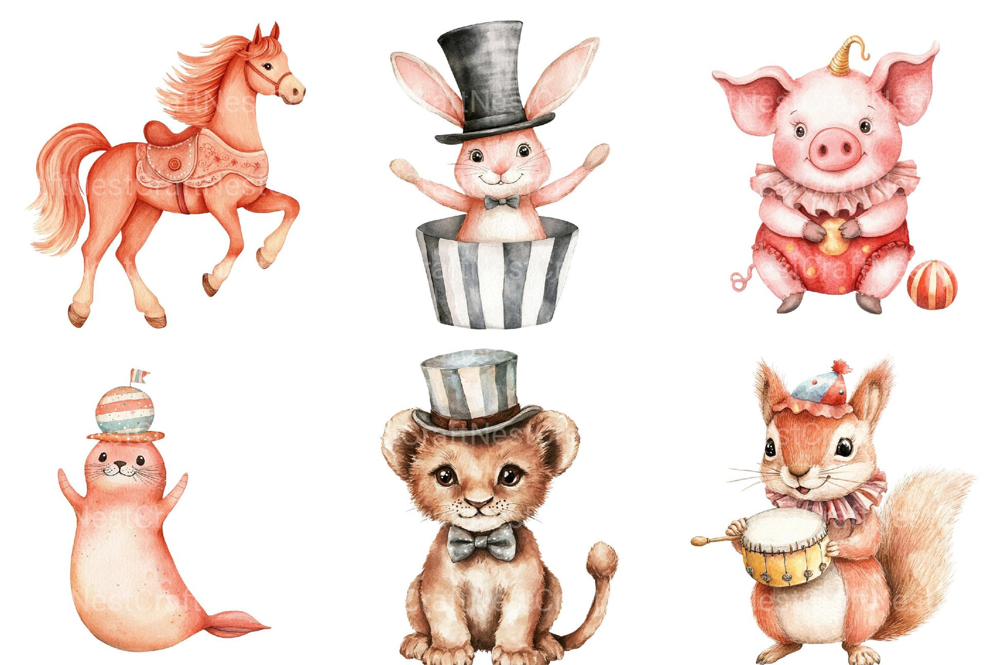 Vintage Circus Party Animal Clipart - CraftNest - Digital Crafting and Art