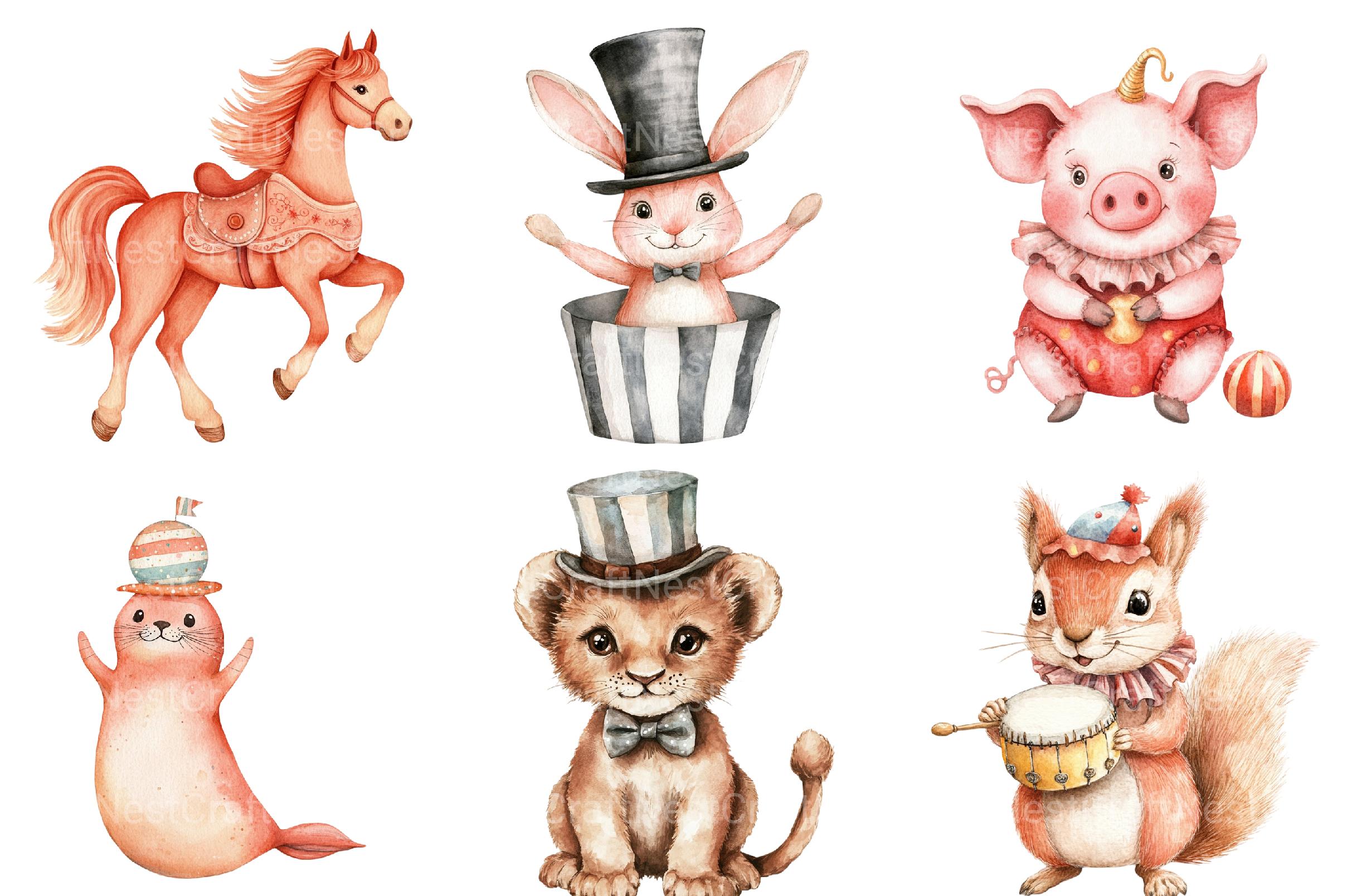 Vintage Circus Party Animal Clipart - CraftNest - Digital Crafting and Art