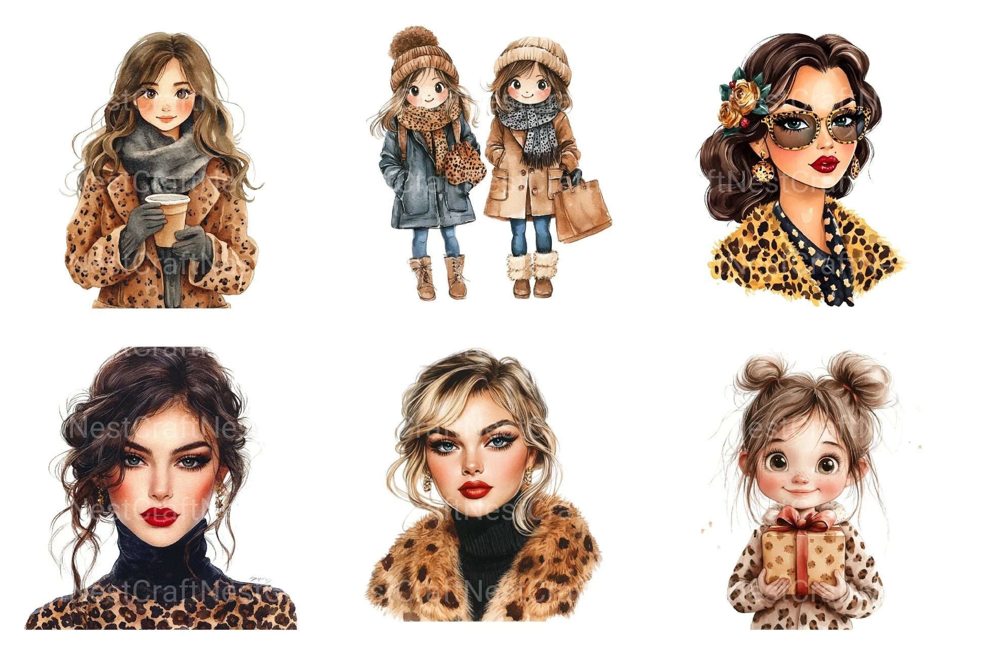Leopard Girls Christmas Clipart Bundle - CraftNest - Digital Crafting and Art