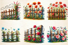 Rustic Fence With Flowers Clipart Bundle - CraftNest - Digital Crafting and Art