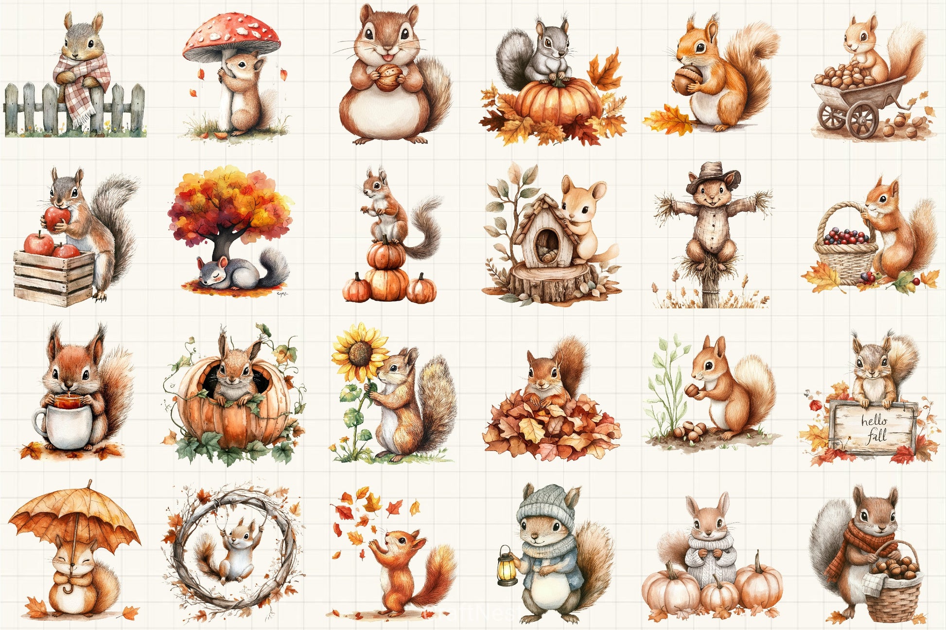 Fall Squirrels Clipart Bundle - CraftNest - Digital Crafting and Art