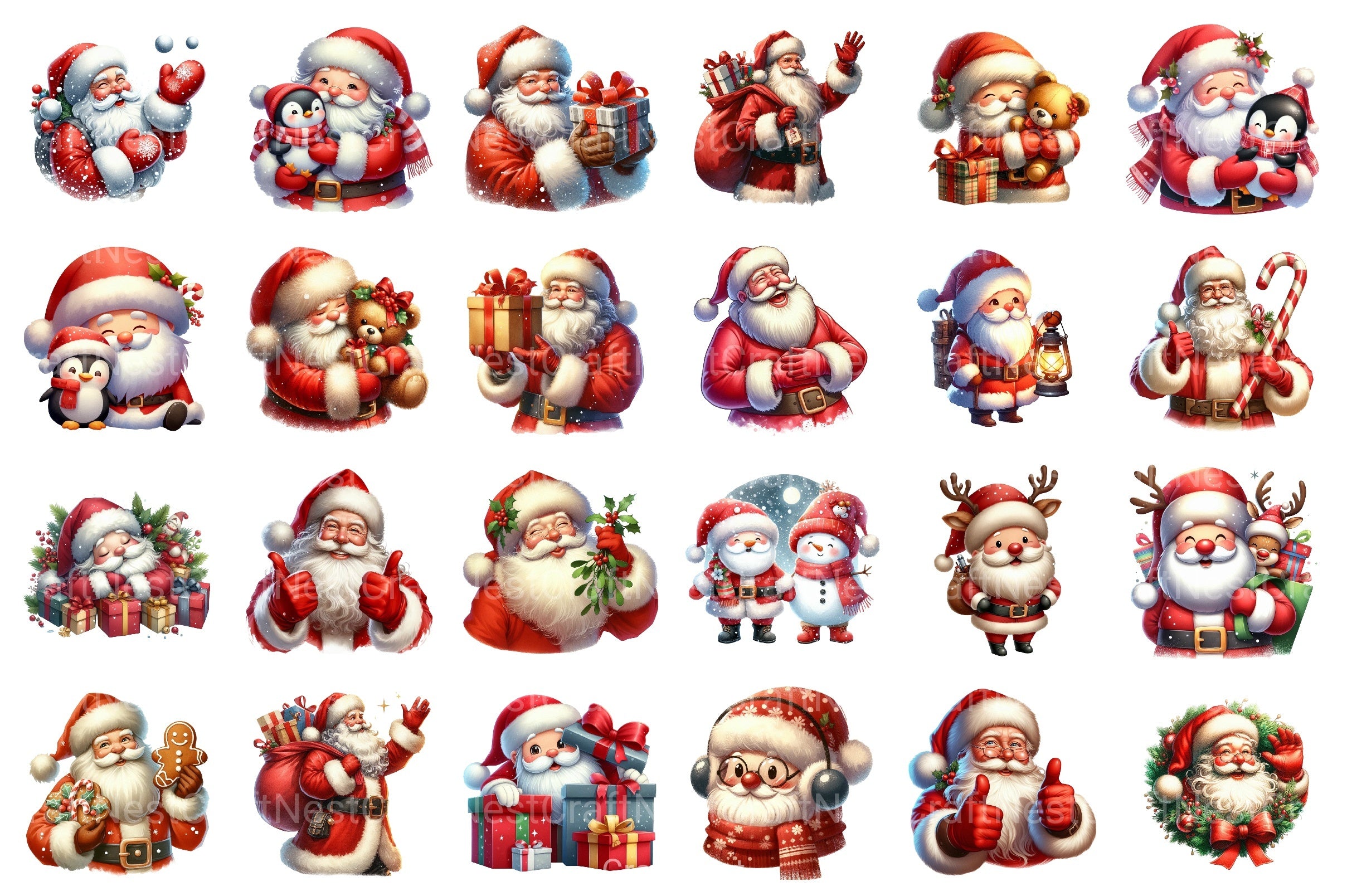 Santa Claus Cute Christmas Whimsical Clipart Bundle Commercial License - CraftNest - Digital Crafting and Art
