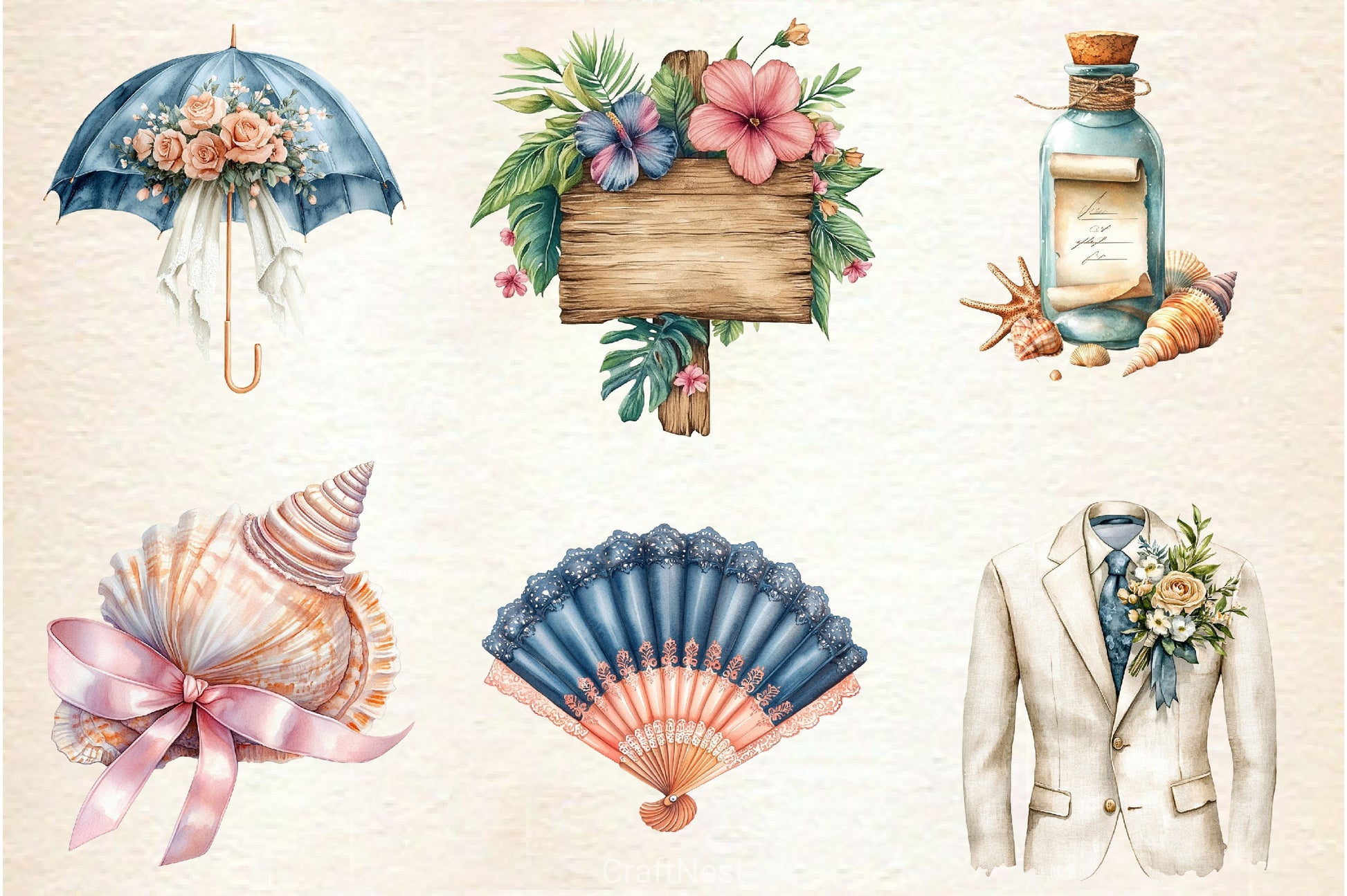 Beach Wedding Set Clipart Bundle - CraftNest - Digital Crafting and Art