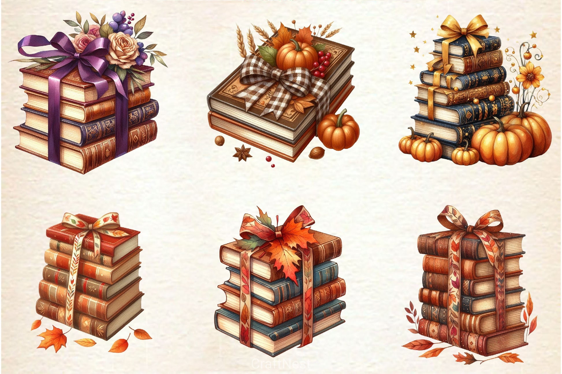 Autumn Bow Book Stack Clipart Bundle - CraftNest - Digital Crafting and Art