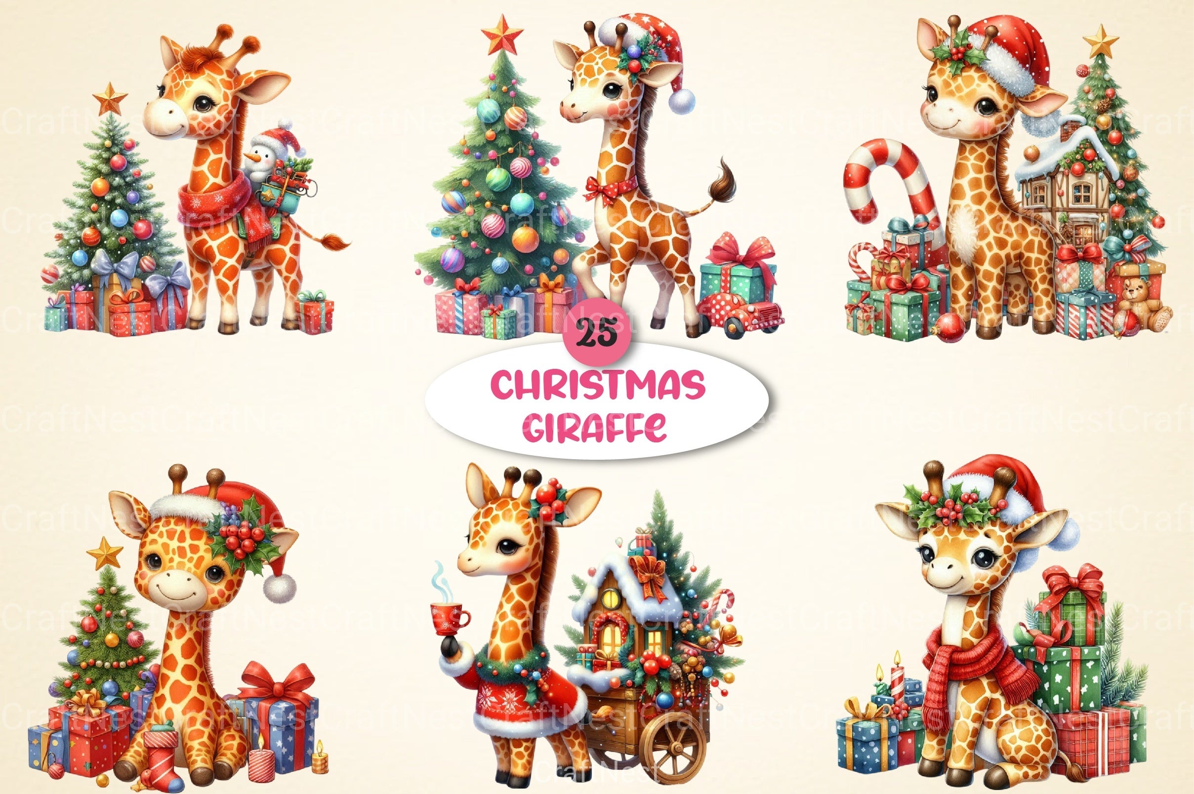 Christmas Giraffe Clipart Bundle - CraftNest - Digital Crafting and Art