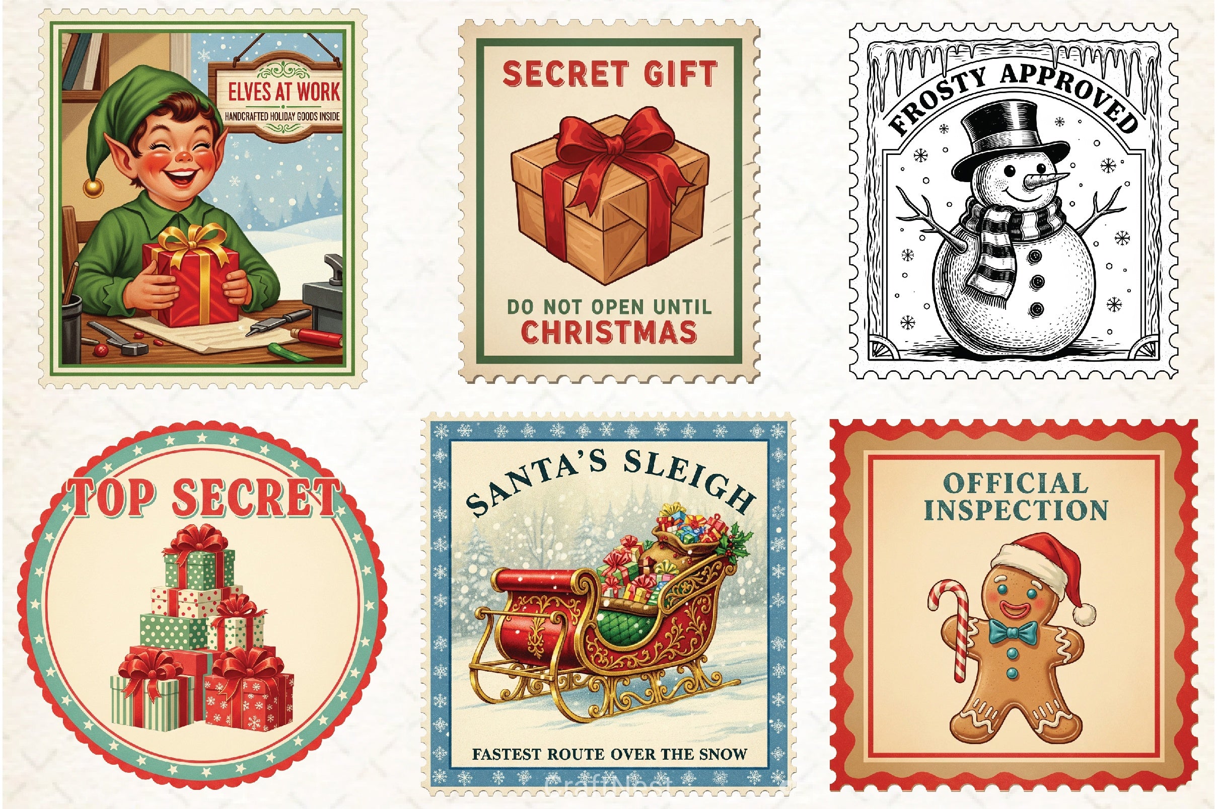 Vintage Christmas Stamps Clipart Bundle - CraftNest - Digital Crafting and Art