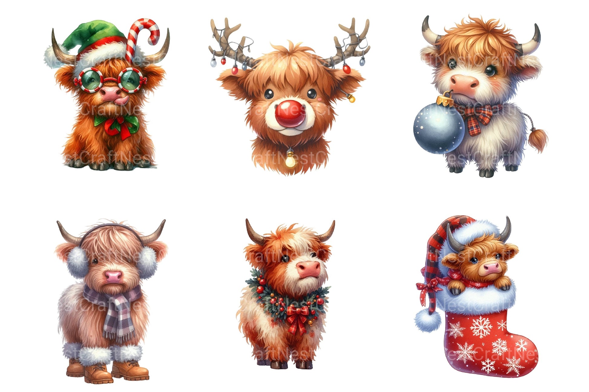 Christmas Highland Cow Clipart Bundle 77 - CraftNest - Digital Crafting and Art