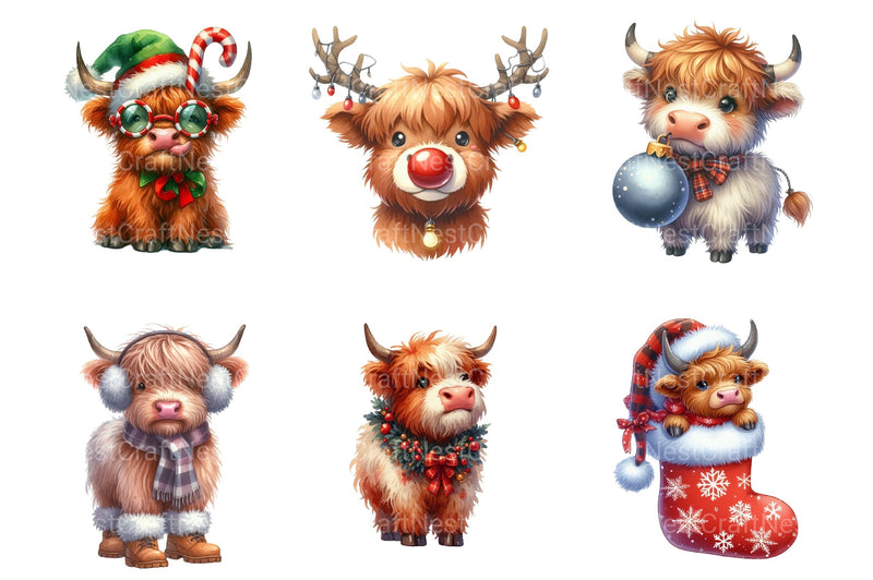 Christmas Highland Cow Clipart Bundle 77 - CraftNest - Digital Crafting and Art