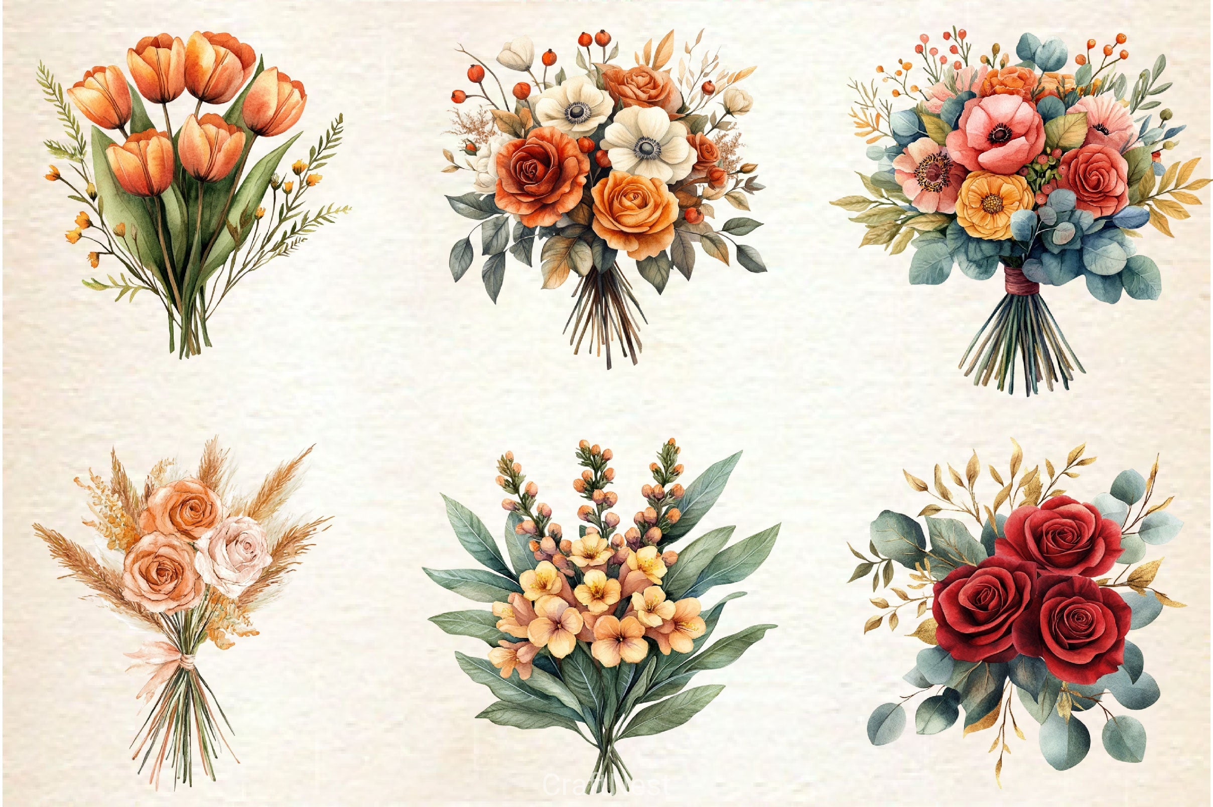 Autumn Wedding Flowers Bouquet Clipart Bundle 2 - CraftNest - Digital Crafting and Art