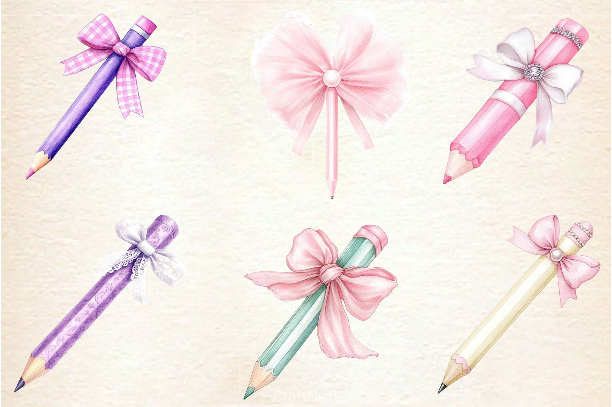 Coquette School Pencil Bow Clipart Bundle - CraftNest - Digital Crafting and Art