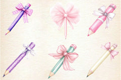 Coquette School Pencil Bow Clipart Bundle - CraftNest - Digital Crafting and Art