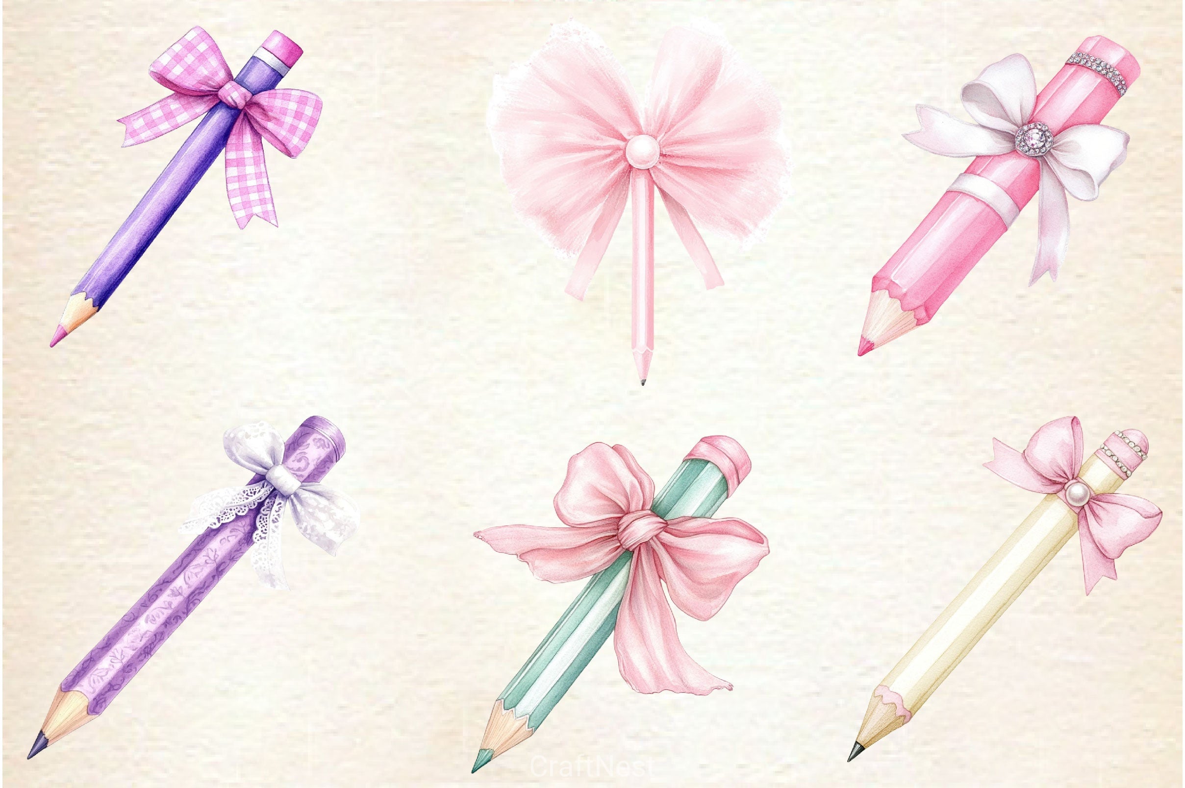 Coquette School Pencil Bow Clipart Bundle - CraftNest - Digital Crafting and Art