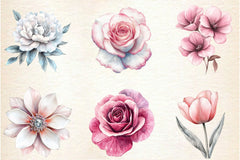 Pink White And Silver Floral Clipart Bundle - CraftNest - Digital Crafting and Art