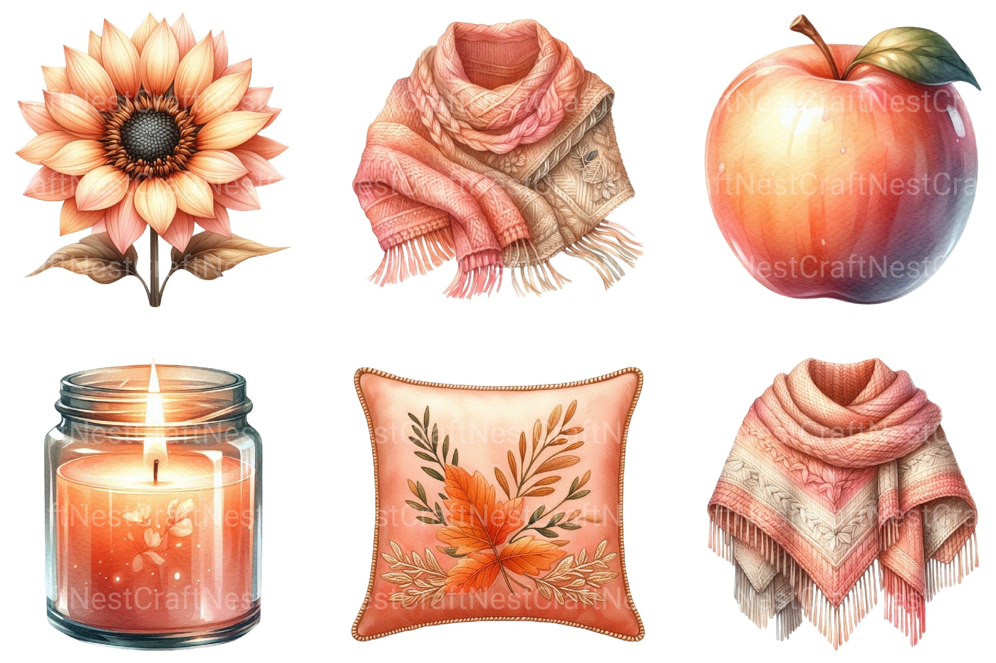 Peach Colored Autumn Clipart Bundle - CraftNest - Digital Crafting and Art