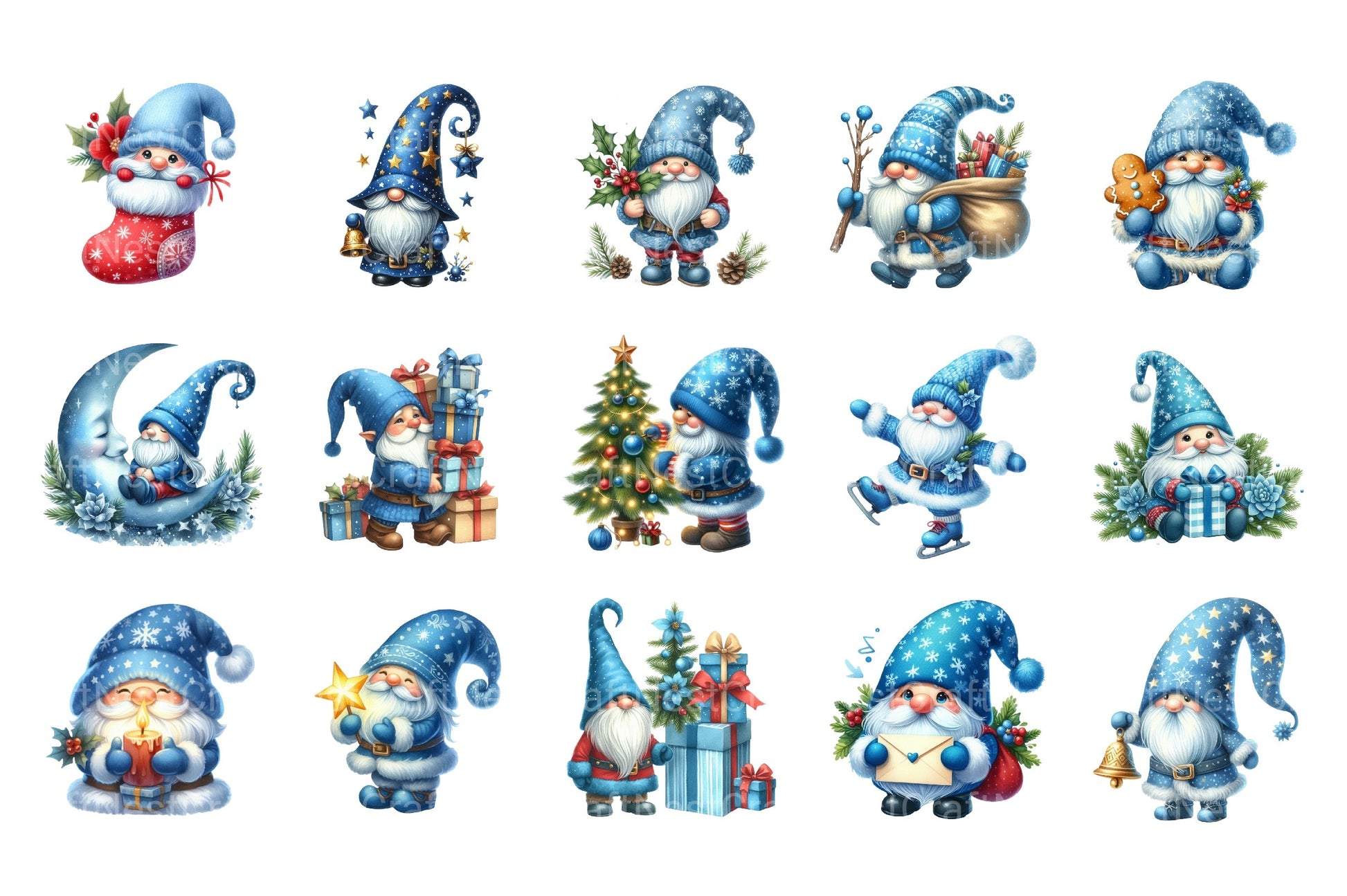 Festive Blue Christmas Gnomes Clipart Bundle - CraftNest - Digital Crafting and Art