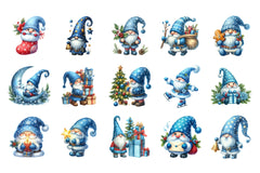 Festive Blue Christmas Gnomes Clipart Bundle - CraftNest - Digital Crafting and Art