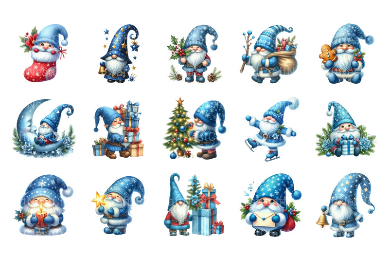 Festive Blue Christmas Gnomes Clipart Bundle - CraftNest - Digital Crafting and Art