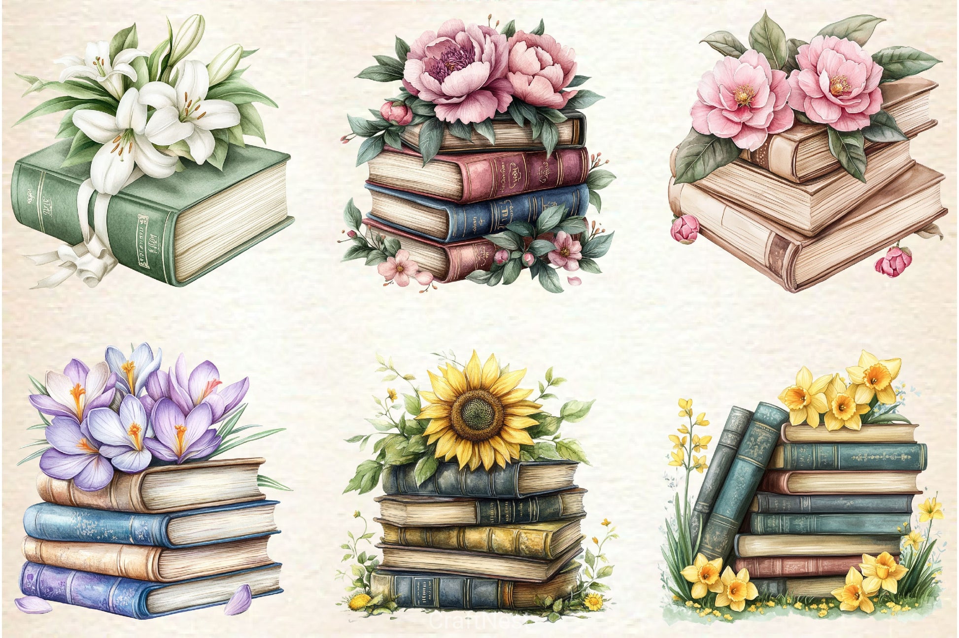 Spring Flower Book Stack Clipart Bundle 8 - CraftNest - Digital Crafting and Art