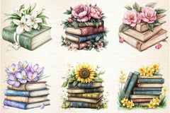 Spring Flower Book Stack Clipart Bundle 8 - CraftNest - Digital Crafting and Art