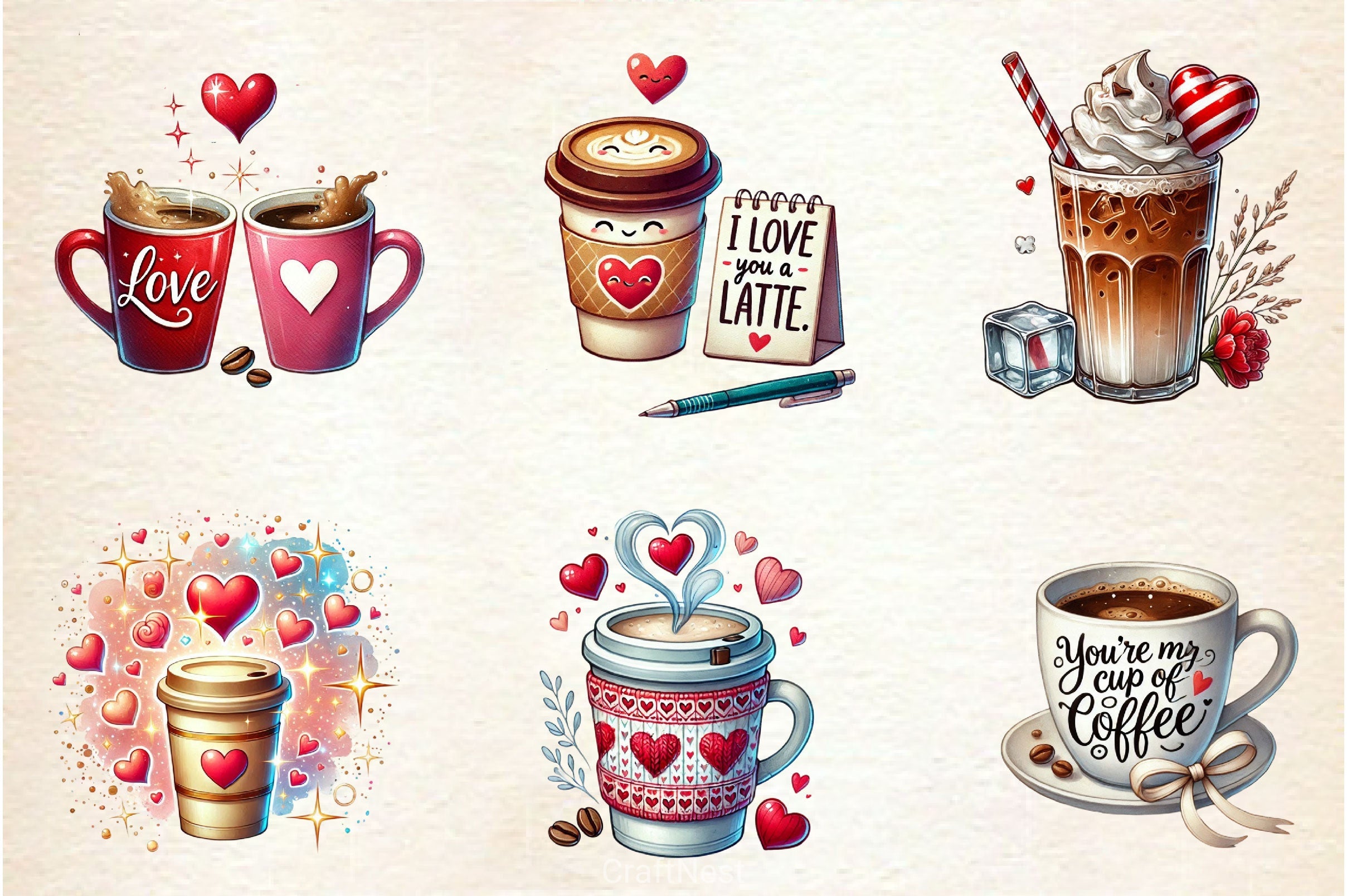Valentine Day Coffee Clipart Bundle 3 - CraftNest - Digital Crafting and Art