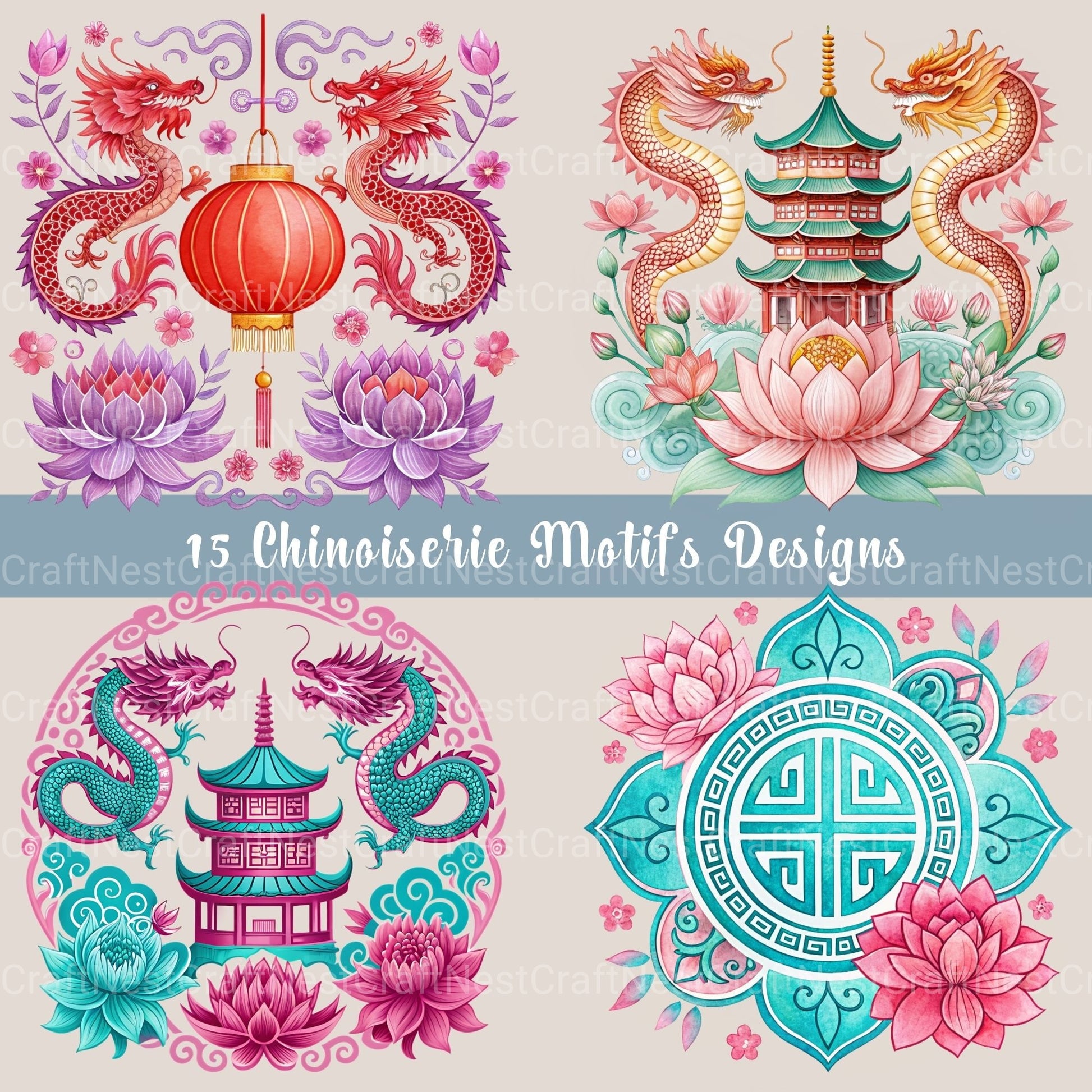 Chinoiserie Motif Clipart Bundle - CraftNest - Digital Crafting and Art