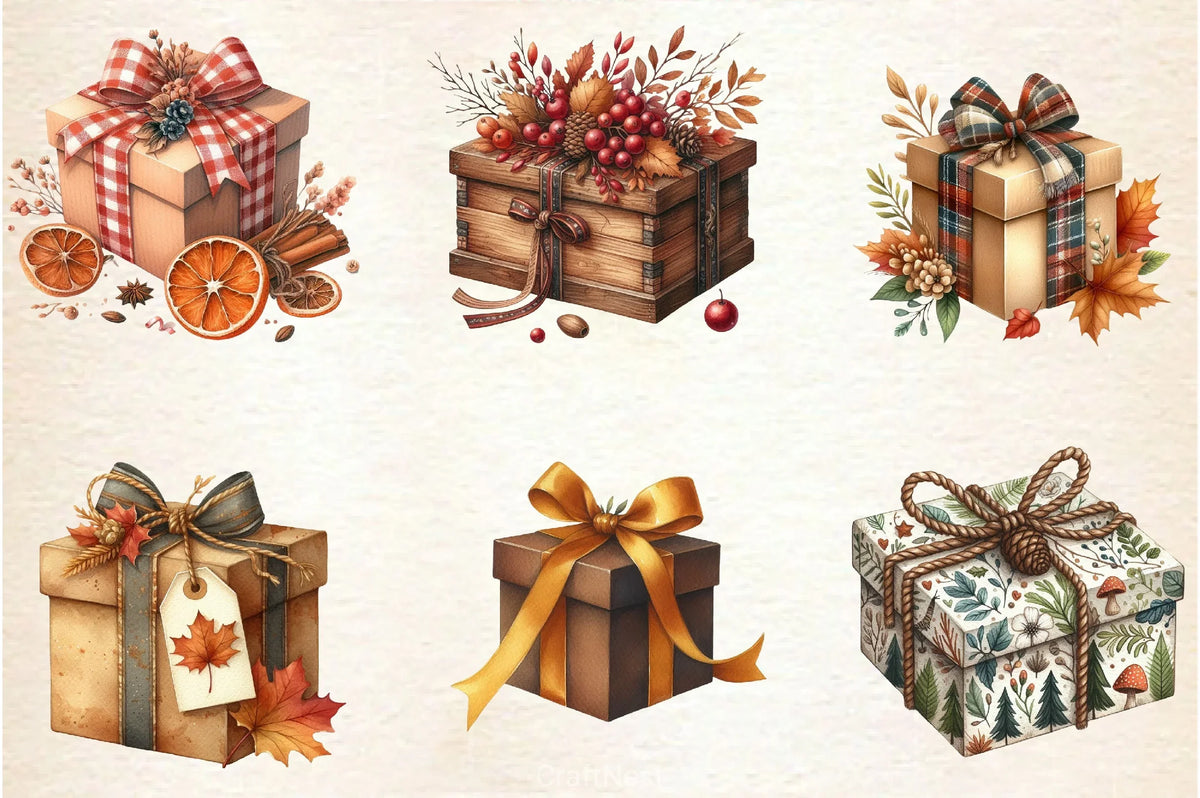 Printable Fall Boxes Autumn Gift Box Clipart Bundle