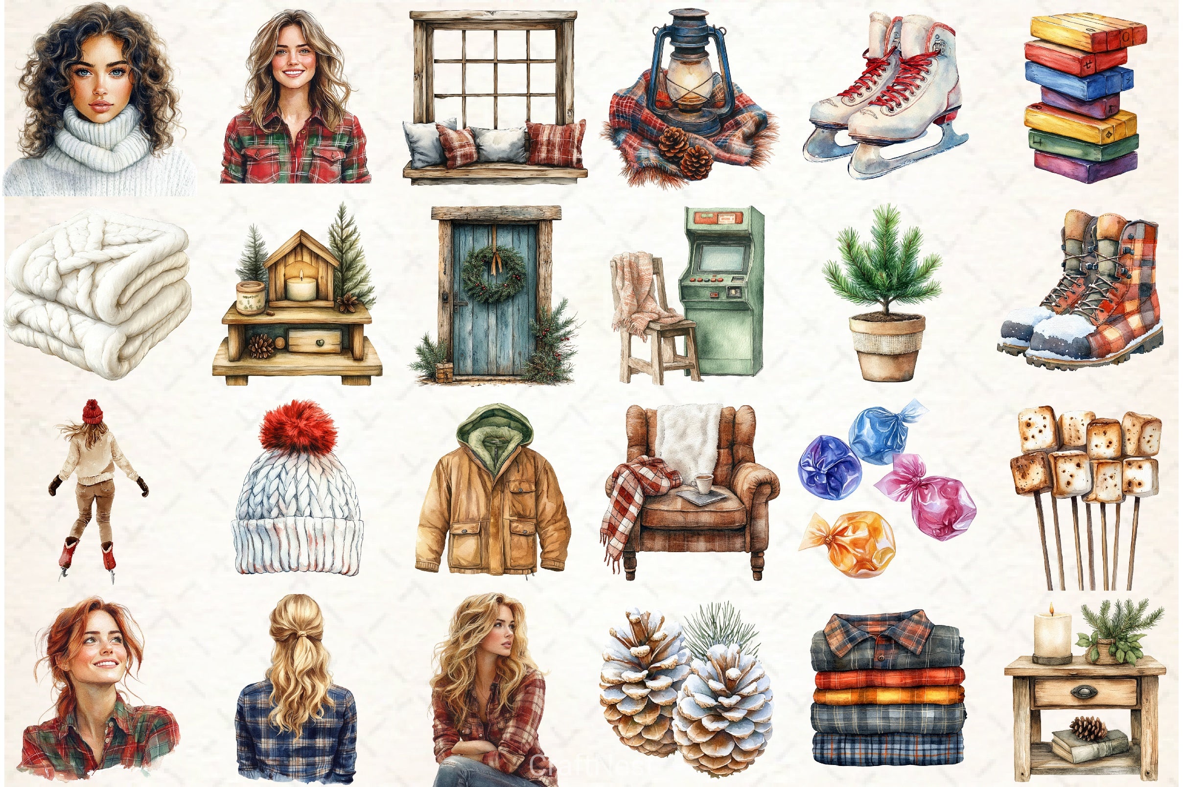 Winter Cabin Clipart Bundle - CraftNest - Digital Crafting and Art