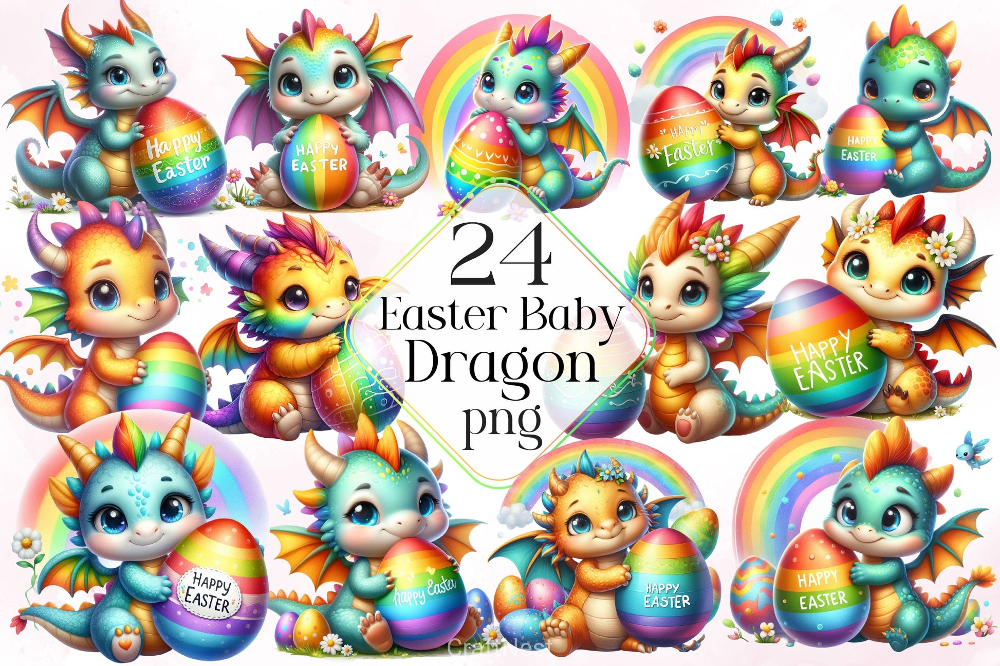 Easter Baby Dragon Clipart Bundle - CraftNest - Digital Crafting and Art