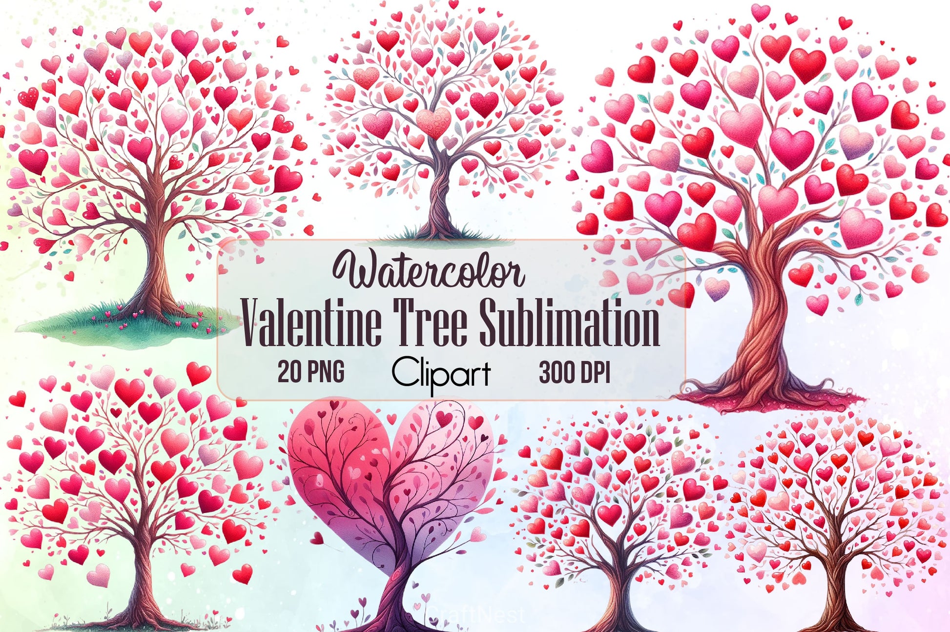 Valentine Tree Clipart Bundle - CraftNest - Digital Crafting and Art